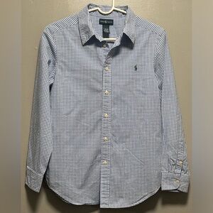 Ralph Lauren Blue/White Checkered Button Down Long Sleeve Shirt.  Size L (14/16)
